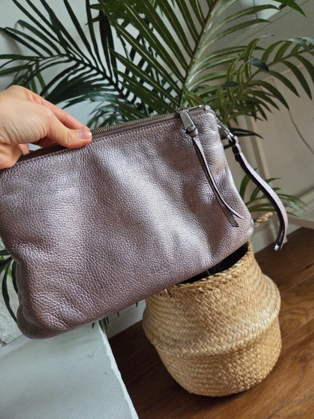 Abro Genuine Leather Metallic Silver / Pewter Clutch / Wristlet Bag